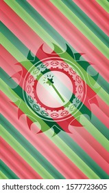 magic stick icon inside christmas emblem background.