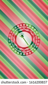 magic stick icon inside christmas emblem.