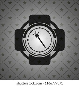 magic stick icon inside dark badge or emblem