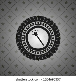 magic stick icon inside dark emblem. Retro