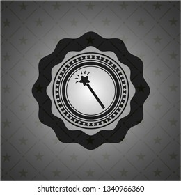 magic stick icon inside dark emblem. Retro