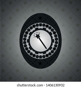magic stick icon inside dark badge or emblem