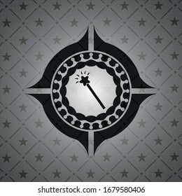 magic stick icon inside dark badge or emblem