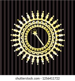 magic stick icon inside gold emblem or badge
