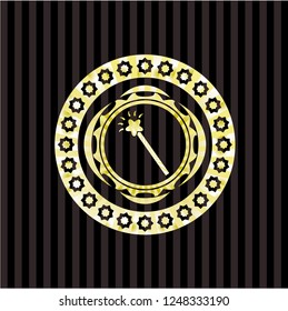 magic stick icon inside golden emblem