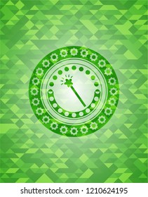 magic stick icon inside green emblem with mosaic ecological style background