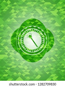 magic stick icon inside green emblem with mosaic ecological style background