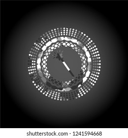 magic stick icon inside grey camouflage emblem