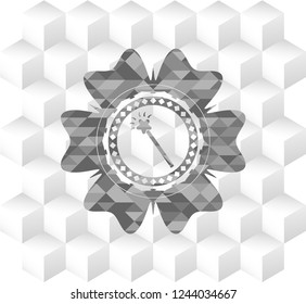 magic stick icon inside grey emblem. Vintage with geometric cube white background