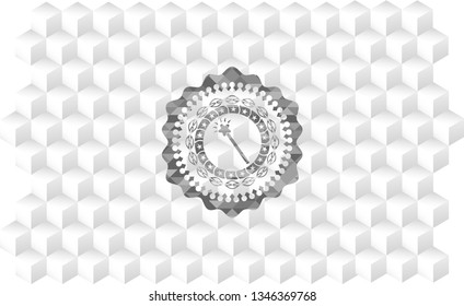 magic stick icon inside grey emblem. Retro with geometric cube white background