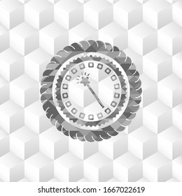 icono mágico de palo en el interior de la placa gris con fondo blanco cúbico geométrico