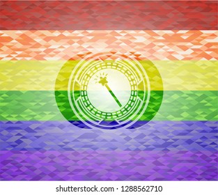 magic stick icon inside lgbt colors emblem 
