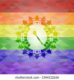 magic stick icon inside lgbt colors emblem 