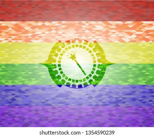 magic stick icon inside lgbt colors emblem 