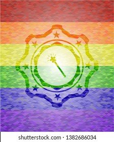 magic stick icon inside lgbt colors emblem 