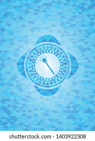 magic stick icon inside light blue emblem with triangle mosaic background