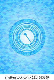 icono de palo mágico dentro del emblema azul claro. Fondo mosaico. 