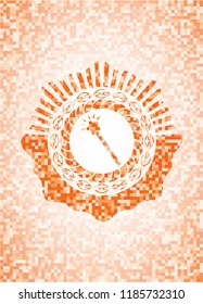 magic stick icon inside orange mosaic emblem with background