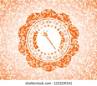 magic stick icon inside orange mosaic emblem