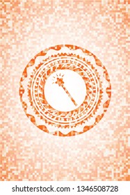 magic stick icon inside orange mosaic emblem