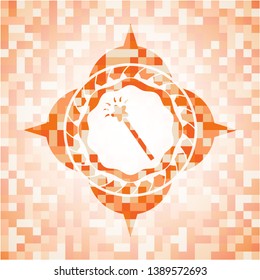 magic stick icon inside orange mosaic emblem with background