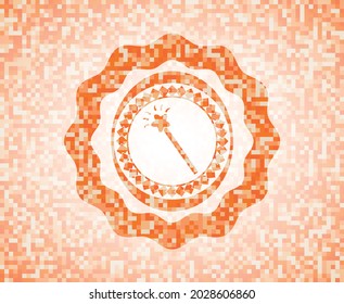 magic stick icon inside orange mosaic emblem with background. 