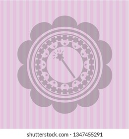 magic stick icon inside pink emblem. Retro