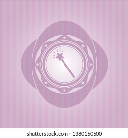 magic stick icon inside pink emblem. Retro