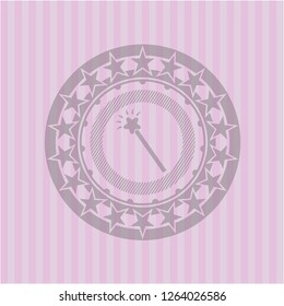 magic stick icon inside realistic pink emblem
