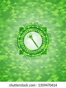magic stick icon inside realistic green mosaic emblem