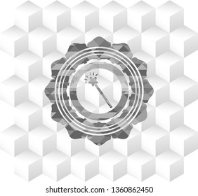 magic stick icon inside realistic grey emblem with geometric cube white background