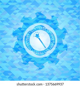 magic stick icon inside realistic light blue mosaic emblem