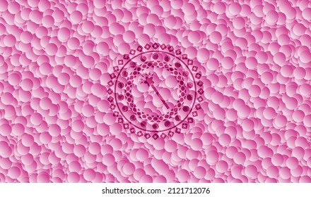 Zauberstab-Symbol in einem realistischen rosa Emblem mit Blasenhintergrund. Vektorgrafik. Detaillierte Angaben. 
