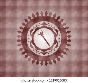 magic stick icon inside red seamless geometric badge.