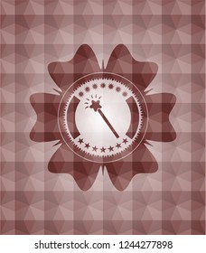 magic stick icon inside red polygonal badge. Seamless.