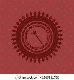 magic stick icon inside red emblem. Vintage.