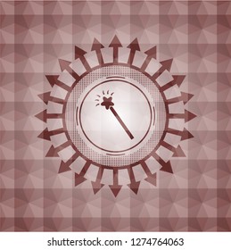 magic stick icon inside red seamless badge with geometric pattern background.
