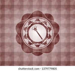 magic stick icon inside red geometric pattern emblem. Seamless.