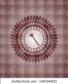 magic stick icon inside red geometric pattern emblem. Seamless.