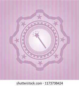 magic stick icon inside retro pink emblem