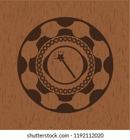 magic stick icon inside retro wood emblem