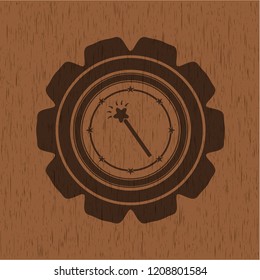 magic stick icon inside retro wood emblem