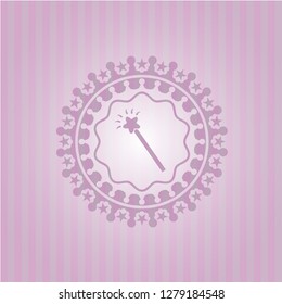 magic stick icon inside retro pink emblem