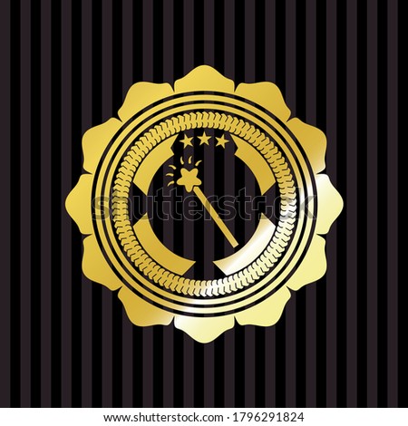 magic stick icon inside shiny emblem. 