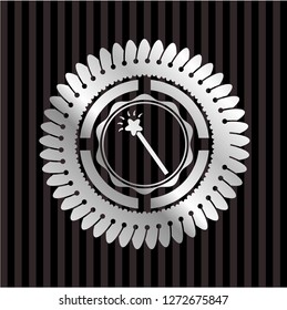 magic stick icon inside silver shiny emblem