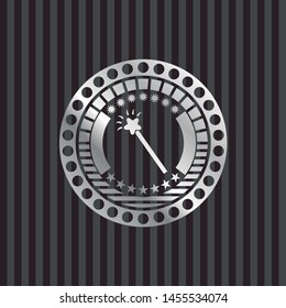 magic stick icon inside silver shiny emblem