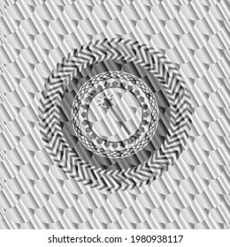 magic stick icon inside silver shiny badge. Scales pattern. Vector Illustration. Detailed. 