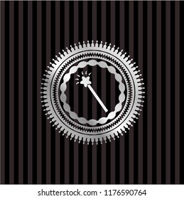 magic stick icon inside silvery badge or emblem
