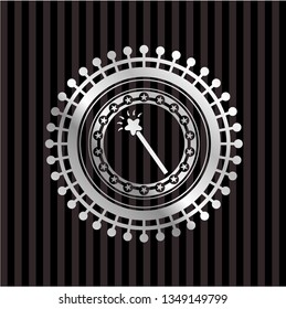 magic stick icon inside silvery emblem