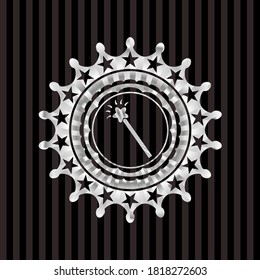 magic stick icon inside silvery shiny badge. 